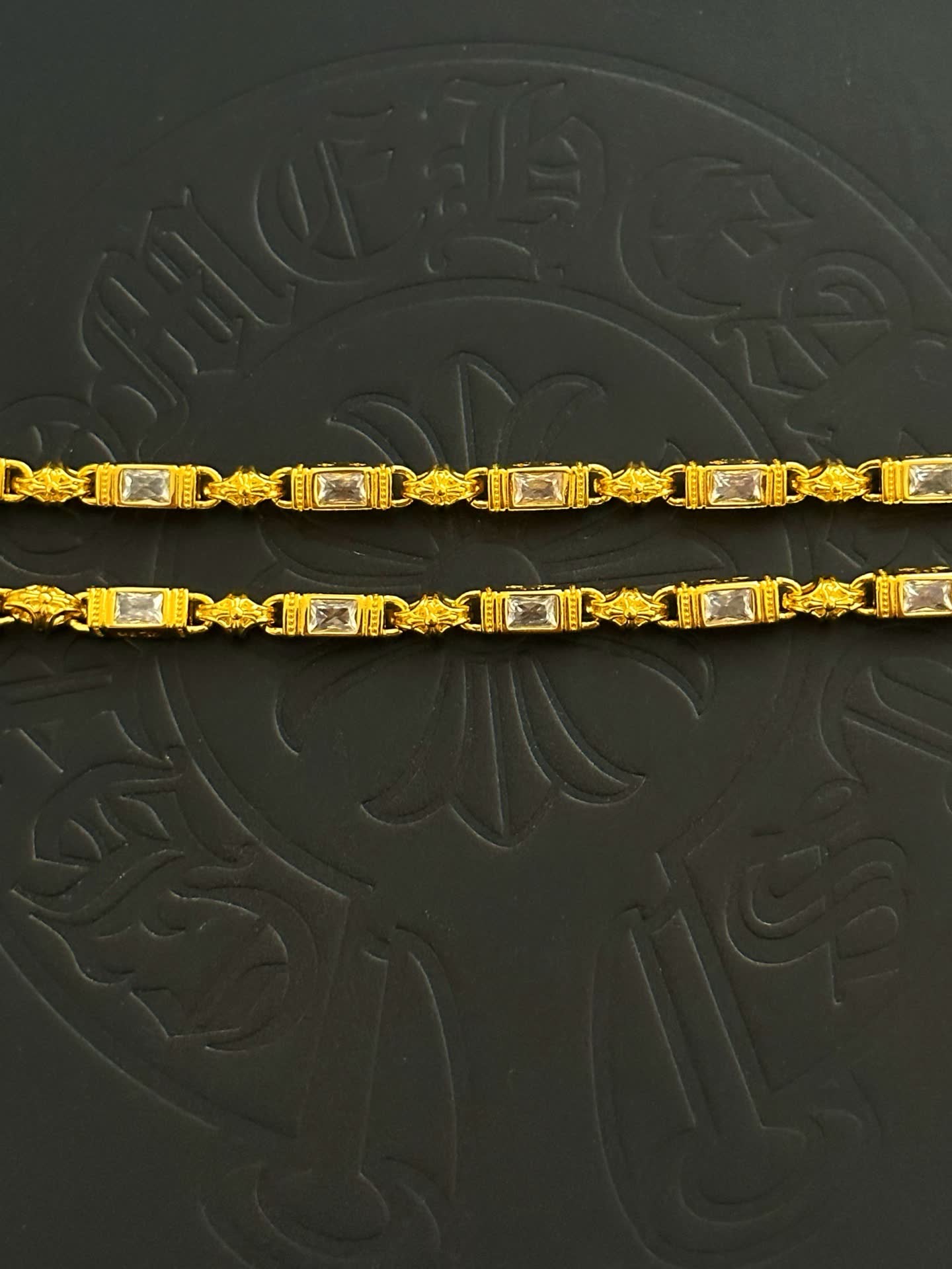 Chrome Hearts Gold Tone Crystal Cross Pendant Necklace